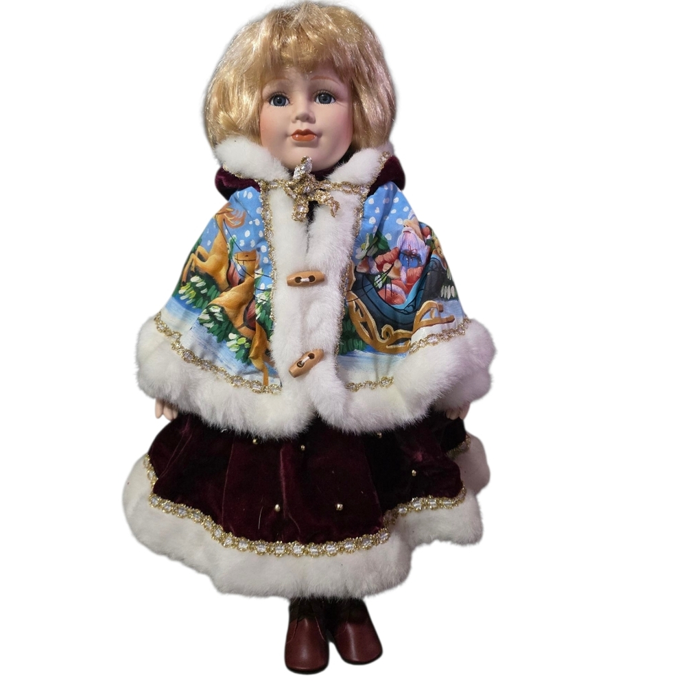 Elegant Doll with Blue and Burgundy Outfit